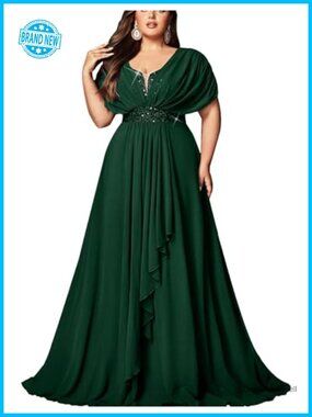 Plus Size Sequin Chiffon A-Line Formal Bridesmaid Dress